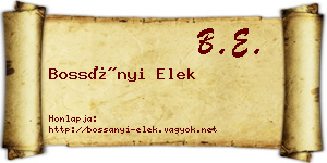 Bossányi Elek névjegykártya